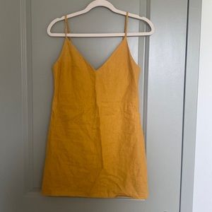 Mustard Yellow Linen Reformation Sleeveless V-neck no no Tunic Dress